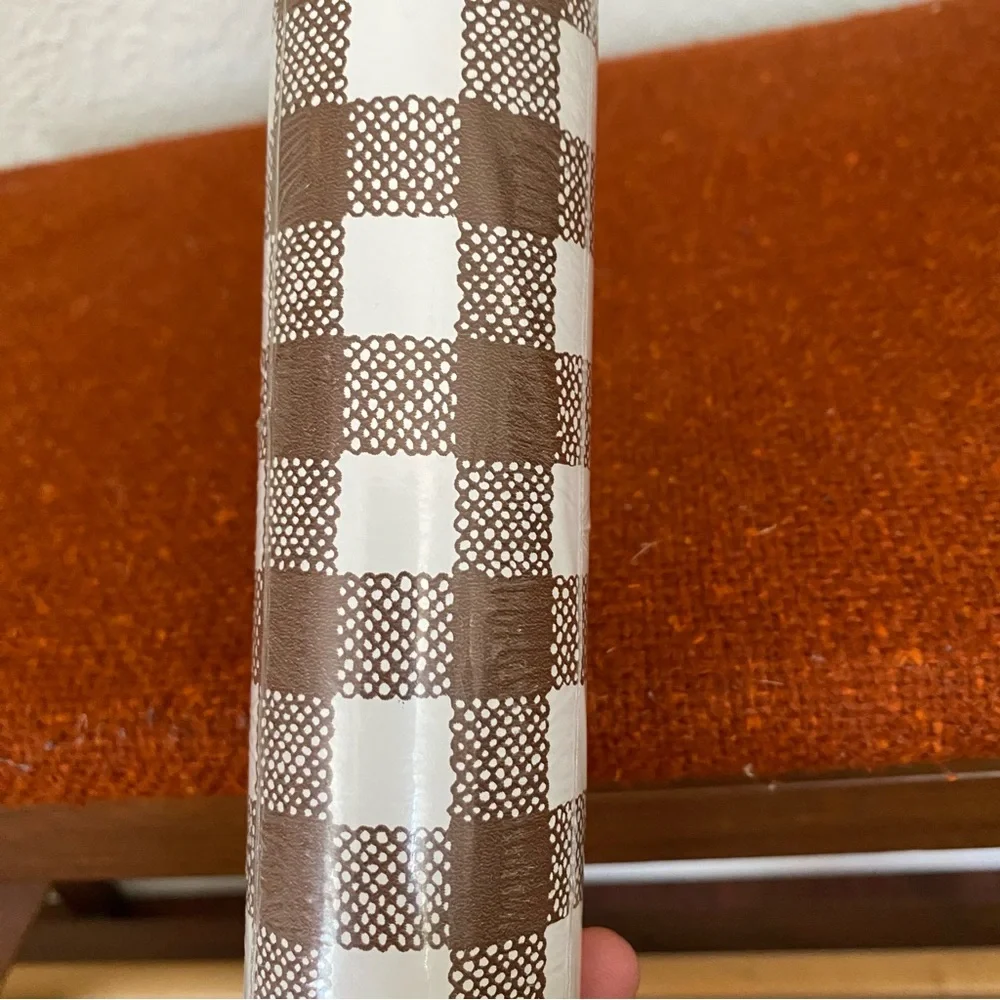 NOS Vintage 1970s-80s Contact Paper Shelf Liner Drawer Liner Brown White Plaid